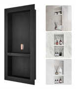 Duschnisch redo för kakel 40,64 x 81,28 cm, dubbelhyllplan, fyrkantiga hörn Vägginfälld nisch infälld, förseglat skydd Modern tvålförvaringsnisch för