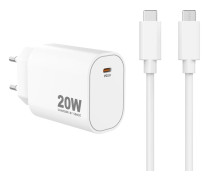 Sinox PRO 230V USB-C PD laddare 20W med/USB-C kabel. Vit