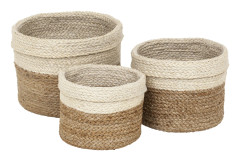 Jute Korgar Flätad Cylinder Natural/Vit 3 st