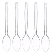 Althee 100 Count plastskedar Heavy Duty - 7 tums klara skedar Plast disponibel festfavoriter (klar)