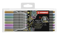 Pen 68 Fiberpenna Metallic Svart 8-pack STABILO
