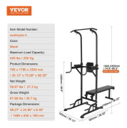 Romersk stol - VEVOR - 10 nivåjusterbar höjduppdragsstång med bänk 765 x 1780 x 2300 mm svart maximal belastning 440 lb