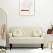 Bänk med ryggstöd och armstöd - Elegant linne-bänk | Storlek: 120x62x75,5 cm | Färg: Linne
