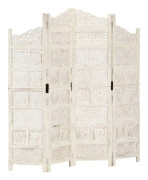vidaXL Rumsavdelare 4 paneler handsnidad vit 160x165 cm mangoträ