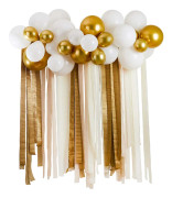 Ballongbåge med Streamers Vit/Guld Metallic
