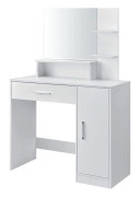 ModernHome Vit Sminkbord med Spegel, Låda & Hyllor - Perfekt för Organiserade Skönhetsrutiner