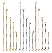 Halsbandsförlängare, 15 st Rostfritt Stål Guld Silver Halsband Armband Fotlänk Förlängningskedjor med Hummerlås och Fästen för Smyckestillverkning