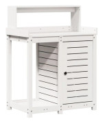 Växtbord i massiv furu med hyllor - Planteringsbord | Färg: Vit | Storlek: 82,5x50x109,5 cm