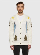 KnowledgeCotton Apparel Jacquard Trees Yes Please V-Neck CottonKnit Cardigan Egret
