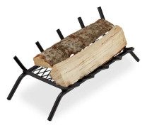 Relaxdays Vedgaller i stål, solid stockhållare, HxBxD 16x58x28 cm ved spis, grill, fotstöd, svart
