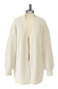 Dam Cardigan med Öppen Framkant, Waffle-Stickad, Långärmad, Mysig Stickad Tröja, Långärmad Waffle-Stickad Cardigan, Öppen Framkant, Sidoslits