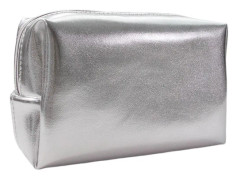 Sminkväska, Snygg Dam Zippered PU Läder Kosmetisk Sminkväska, Silverfärg