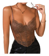 Kvinnors Spets Cami Crop Tops Spaghettiband Sexy V-ringad Bustier Utgångstoppar Camisole Bralette