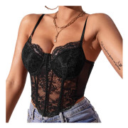 Kvinnors Spets Cami Crop Tops Spaghettiband Sexy V-ringad Bustier Utgångstoppar Camisole Bralette