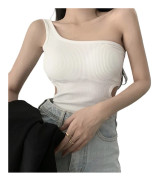 Sexig Rynkad En-axlad Ärmlös Crop Top Strapig Cami Tank
