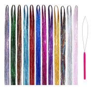 Glitterhårstrå 90cm Hårtillbehör Fehår Glitterset med Verktyg Glitterhår för Kvinnor Flickor Barn Glittriga Presenter