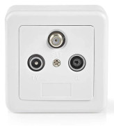 Antenn slut box | 1x F-Kontakt Hona / 1x IEC Connector Hane / 1x IEC Kontakt Hone | 75 Ohm | Returväg | Silver / Vit