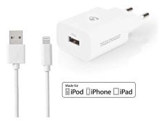 Laddare vägg NEDIS 2.4 A Lightn. 1m vit