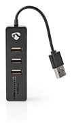 Nedis UHUBCU2340BK, USB 2.0, USB 2.0, MicroSD (TransFlash), SD, Svart, Plast, USB