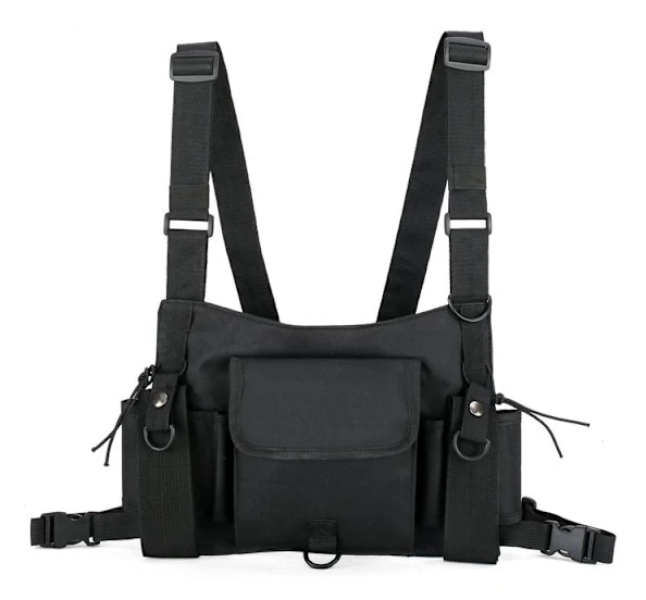 Bröstväska, Multi-Pocket Västväska, Svart One Size