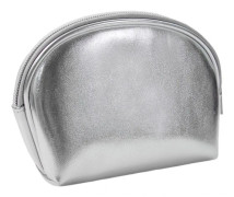 Sminkväska, Snygg Dam Zippered PU Läder Kosmetisk Sminkväska, Silverfärg