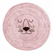 Rice - Jute Floor Mate with Lion Face - Soft Pink