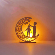 Trälampa med måne och stjärna, LED-lampa, gardinlampor för Ramadan