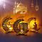 Trälampa med måne och stjärna, LED-lampa, gardinlampor för Ramadan