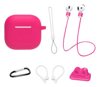 För AirPods 4 6 i 1 Tillbehör Fodral Rem Hållare Öronkrokar Nackrem Nyckelring - Rose Rosa