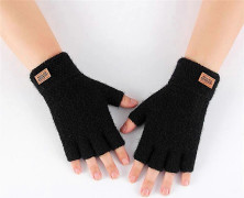 Vinter alpacka ull fingerlösa handskar för varma stickade halvfingerhandskar för män Black