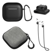 För AirPods 4 5st Tillbehör Fodral förvaringsbox halsrem hörlurshållare nyckelring - Svart Svart