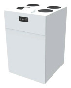 Dantherm HCV700 ventilationsaggregat (energi A), väggmodell med inbyggd frontpanel. 360 m³/h luftflöde vid 90 Pa och SEL 1000 J/m³.