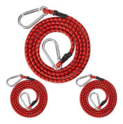 Relaxdays Tensioner med karabiner, set med 3, remmar, för bilbagage, 175 cm, släpvagn & camping, röd