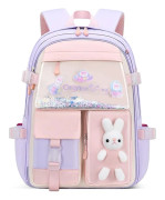 Ryggsäck för flickor Söt Flytande Sand Ryggsäck Kylskåpsdörr Skolväska Kawaii Stor Kapacitet Skolväska Vattentät Ryggsäck för Flickor Purple