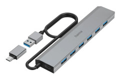 HUB USB Hama Hama USB Hub, 7 Ports, USB 3.2 Gen 1, 5 Gbit/s, incl. USB-C Adapter and PSU