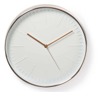 Rund väggklocka | 30 cm diameter | Vit och roséguldfärgad