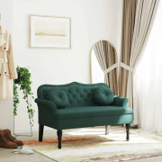 Elegant mörkgrön bänk med kuddar i sammet | Storlek: 120,5x65x75 cm | Färg: Mörkgrön