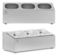 Utställningsställ för storkökskärl 3 x GN 1/6 5,7 l + burkar med lock