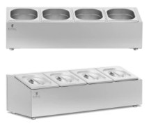 Utställningsställ för storkökskärl 4 x GN 1/6 7,6 l + burkar med lock