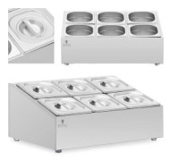 Utställningsställ för 6 x GN 1/6 cateringcontainrar + containrar med lock