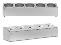 Utställningsställ för storkökskärl 5 x GN 1/6 9,5 l + burkar med lock