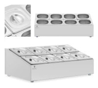 Utställningsställ för 8 x GN 1/6 cateringcontainrar + containrar med lock
