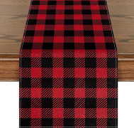 Linne Marocko-stil Röd Grön Rutig Bordslöpare Hållbar Fest Dekorativa Bordslöpare Claasic rutbräde Cover black and red black and red 33x180cm