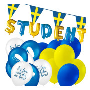 Student Dekorationer Studentfest Paket Ballonger, Girlanger, Examensdekorationer - Komplett Set för Studentmottagning