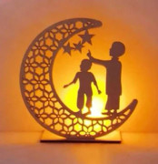 Trämåne Stjärna LED-lampa, Månstjärna Gardiner Ljus Ramadan Ljus
