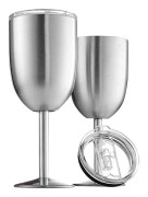 304 Rostfritt Stål Dubbel Tumbler Kopp (2-pack) Rödvin Vitvin Tumbler med Lock, Borstad Metall
