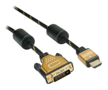 Dual HDMI - DVI DVI-D (M) video cable for HDMI (M) 7.5 m shielded black, supports 4K - SECOMP - Roline Gold