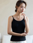 Dam Sidenscamisole, Justerbar Axelband V-ringad Camisole med Inbyggd BH