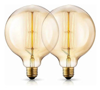 Set med G125 King Size Globe Vintage Edison, 40W E27 Gammaldags - Industriell - Dimbar - Dekorativa Glödlampor, 2-pack