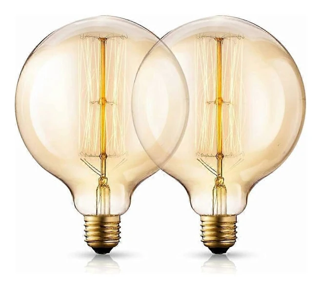 Set med G125 King Size Globe Vintage Edison, 40W E27 Gammaldags - Industriell - Dimbar - Dekorativa Glödlampor, 2-pack